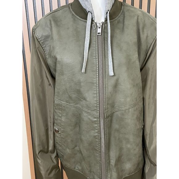 Express Men's XL Green Jacket Polyester Bomber Varsity Zip Up Hooded Streetwear - Picture 3 of 11